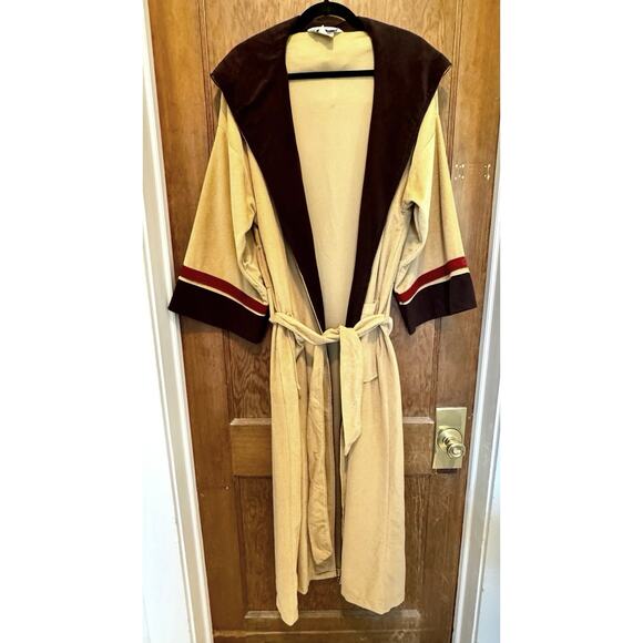 Vintage‎ Sea Island Treasurobe Hooded Tan Velour Robe Smoking Jacket 1970s USA - Picture 1 of 8